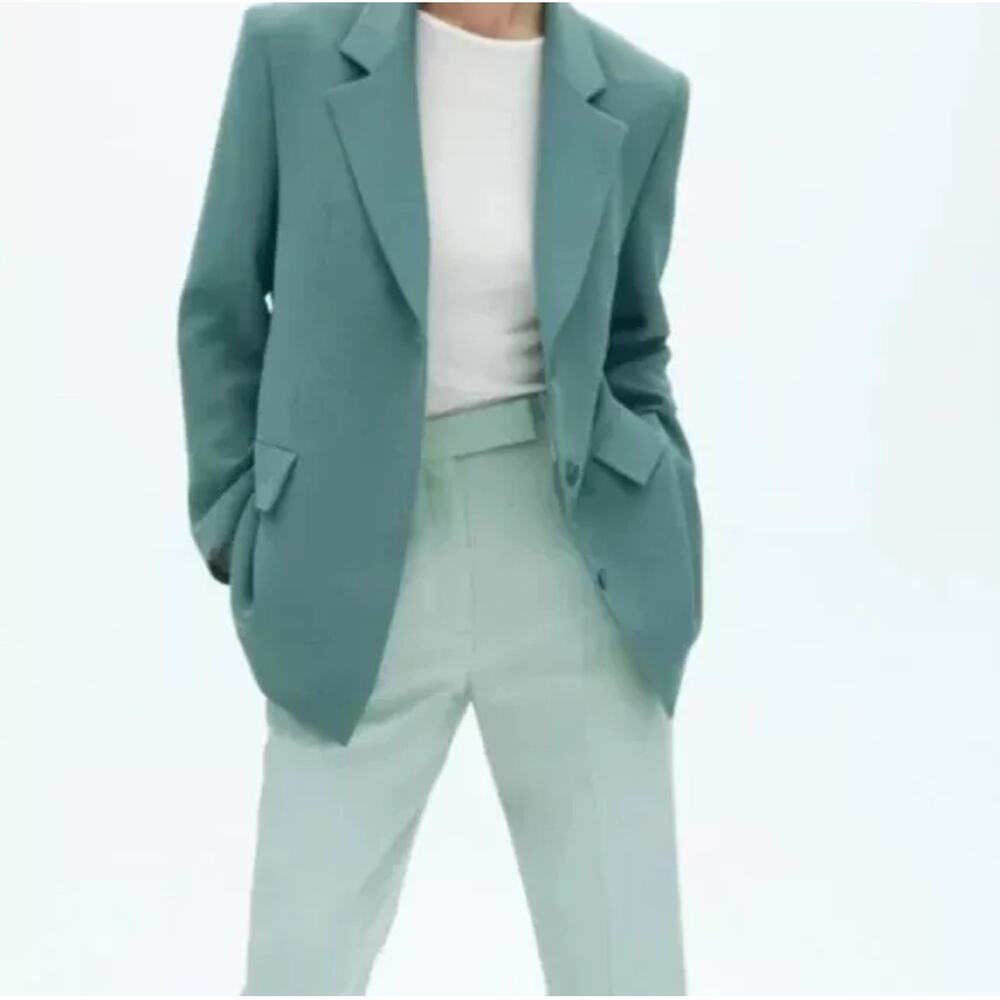 Zara Teal/Green Single Breasted 3 Buttons Blazer Jacket Size Medium